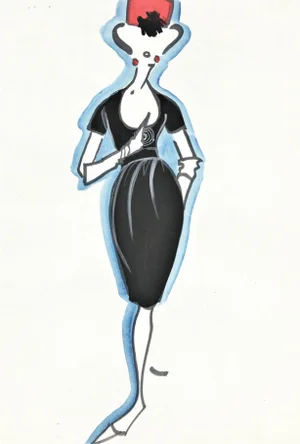 Matted Mid-Century Haute Couture French Fashion Drawing-Michel Goma