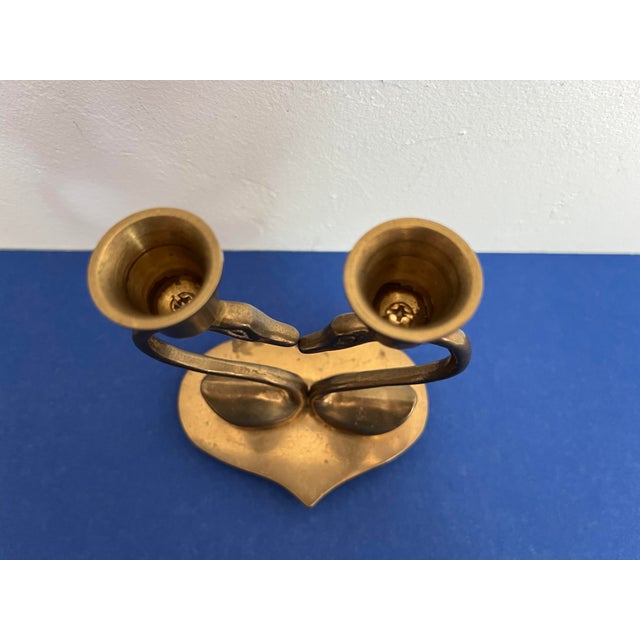 1960s Brass Swans Double Candlestick For Sale - Image 11 of 11
