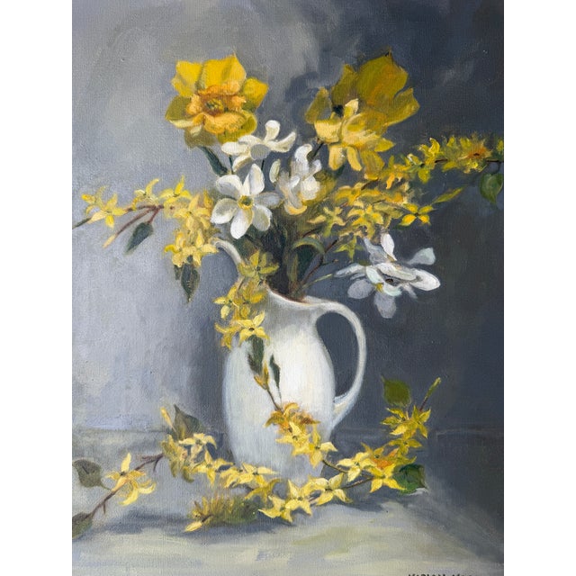 1960s Vintage Marion Maas Floral Still Life Oil on Canvas Painting, Framed For Sale - Image 10 of 12