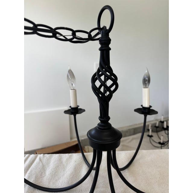 Farmhouse 1990s Hubbardton Forge Hand-Forged Wrought Iron 6-Arm Candelabra Chandelier For Sale - Image 3 of 11