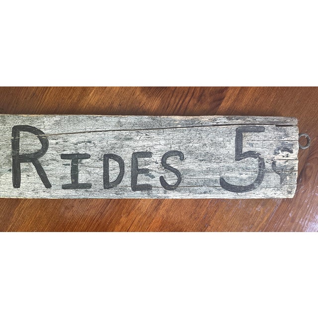 1910–1925 Canoe Rides 5 Cents Wood Sign, 34”x3.5” For Sale - Image 11 of 11