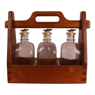 1960s Danish Teak - Spirit Tantalus w/ 3 pc Decanters - 4 pcs For Sale