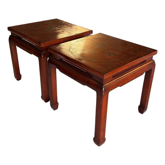 Pair Red Asian Square Tables For Sale