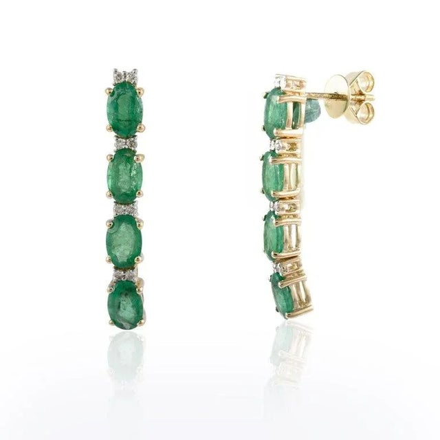 3.45ct Dark Green Emerald Art Deco 14k Gold Earrings With Diamond- A Pair For Sale - Image 4 of 8