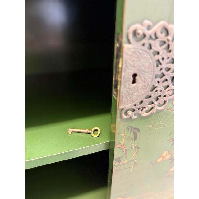 Vintage Alexander Bros. Green Asian Lacquered Bar Cabinet/Cupboard on Barley Twist Stand For Sale - Image 10 of 12