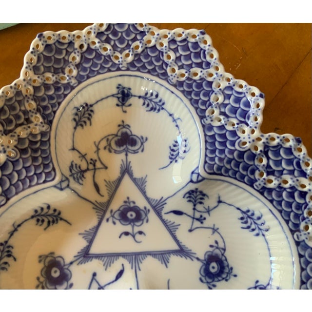 Royal Copenhagan 1950s Royal Copenhagen Blue Fluted Full Lace Cabaret Dish For Sale - Image 4 of 8