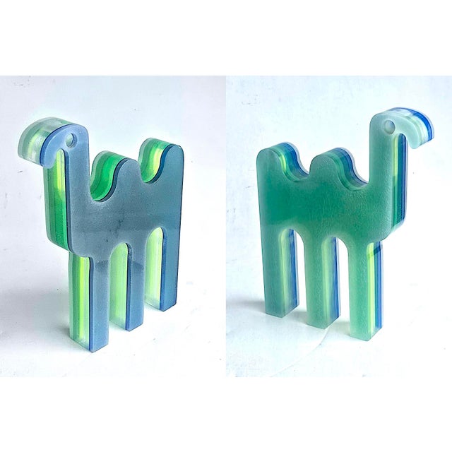 Offered is a rare vintage blue and green lucite modernist Camel sculpture by Italian designer Silvio Russo for Team...