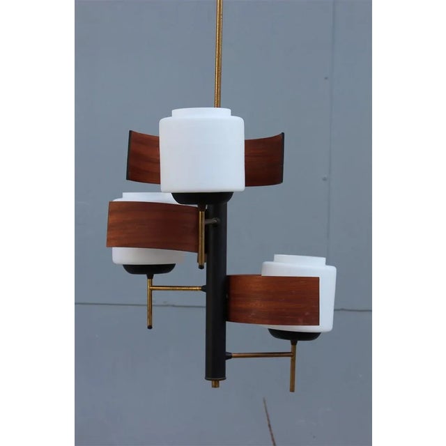 1950s Italian Mahogany and Glass Pendant Lamp from Esperia, 1950s For Sale - Image 5 of 7