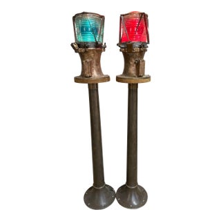 Mid 20th Century Rare Wallace & Tiernan Marine / Pair of Maritime Navigation Lights Made Floor Lamps - Nautical Beach House Decor For Sale