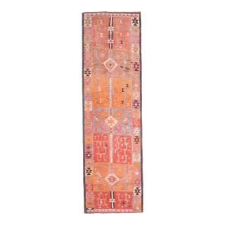 1970s Vintage Turkish Handmade Wool Cotton Orange Runner Rug For Sale