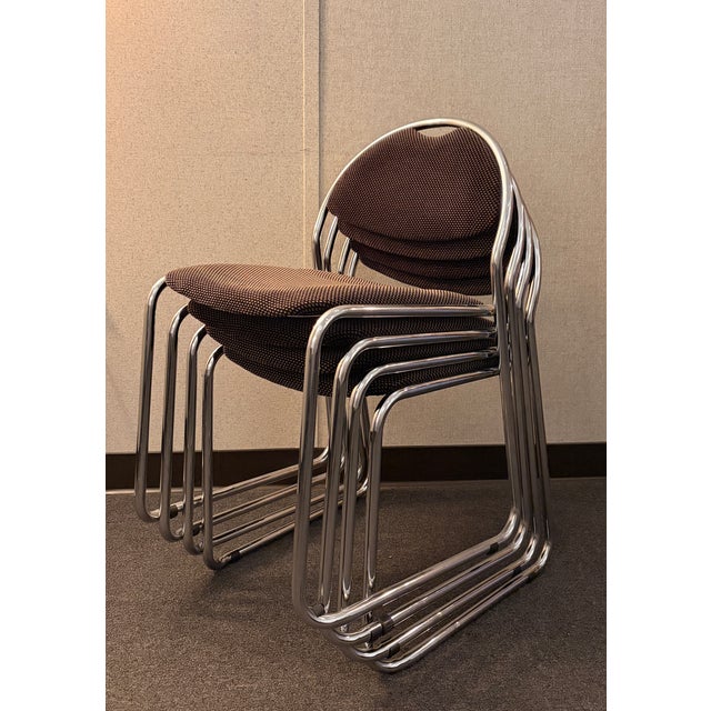 Italian Set of 4 Vintage 1970s Loewenstein Oggo Italian Chrome Dining Chairs For Sale - Image 3 of 5