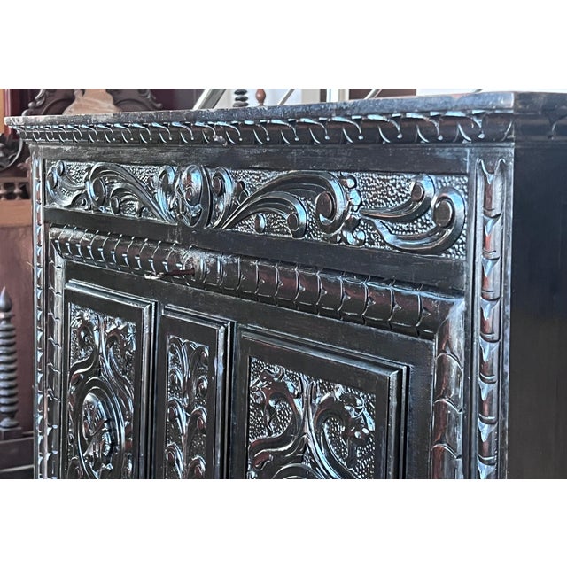 Black 20th Century Spanish Baroque Style Cabinet on Stand, Bargueno or Varqueno For Sale - Image 8 of 18
