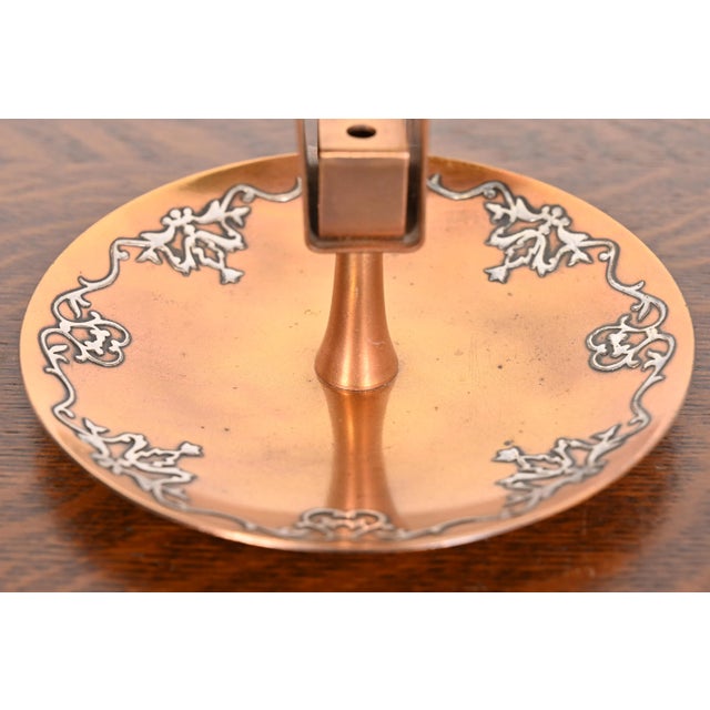Bronze Heintz Arts & Crafts Sterling Silver on Bronze Ashtray With Match Box Holder For Sale - Image 8 of 12