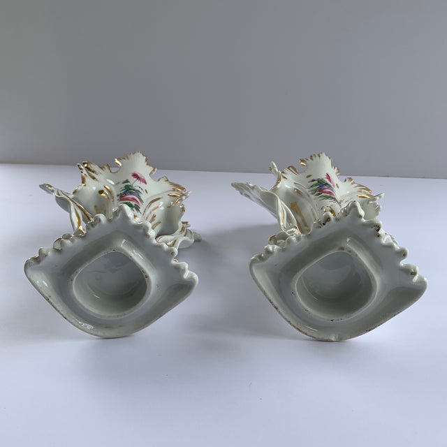 Metal Hudson Valley Hand-Painted Flower Vases - A Pair - Gold/Floral For Sale - Image 7 of 8