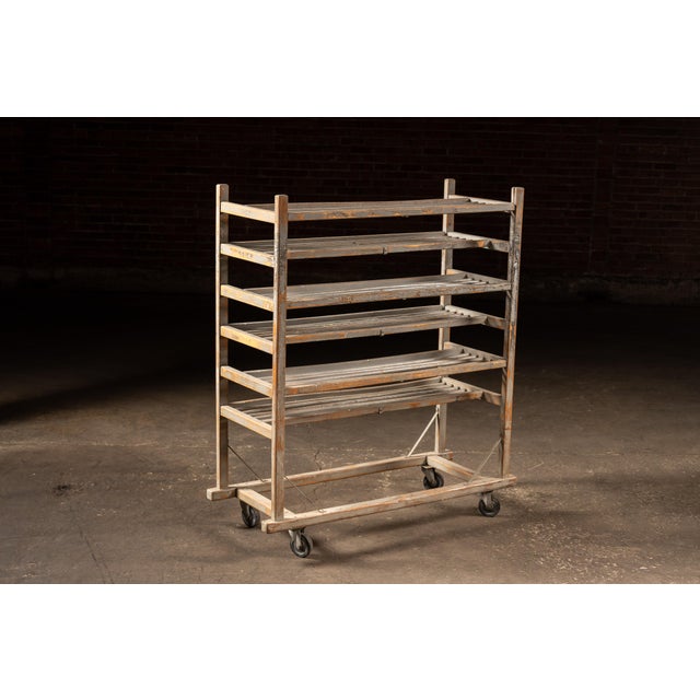 Early 20th Century Industrial Wood Rolling Drying Rack With Steel Hardware For Sale - Image 4 of 9
