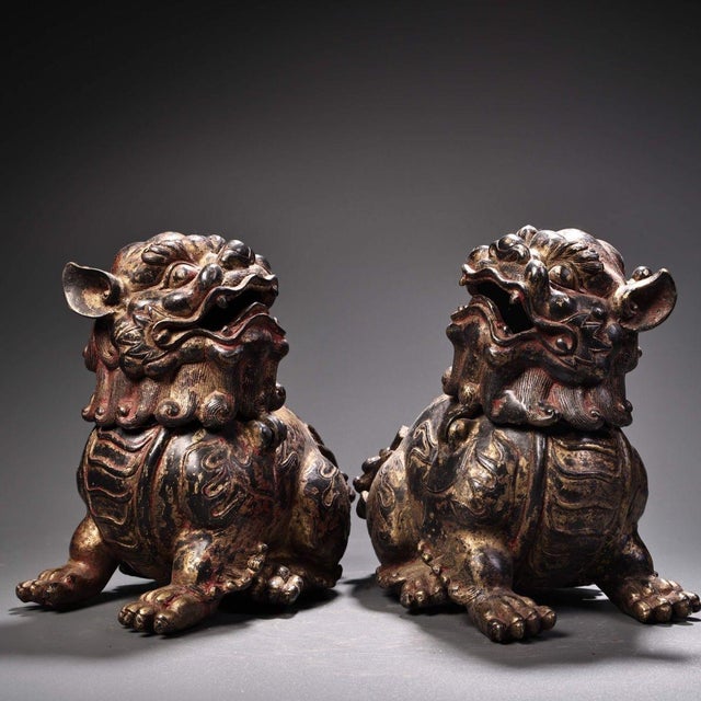 Late 19th Century Pair of Gilt Bronze Guardian Lion Censers, 4200g Total, Foo Dog Incense Burners For Sale In Los Angeles - Image 6 of 10