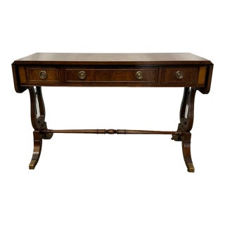 Vintage Duncan Phyfe Style Banded Mahogany Drop Leaf Console Table For Sale