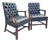 Vintage Chesterfield Tufted Blue Leather Arm Chairs a Pair. English Style With Brass Nailhead Accent's For Sale