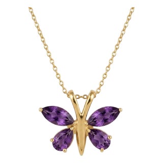 Amethyst Butterfly Gemstone Pendant - Dainty Animal Style Jewelry for Her For Sale