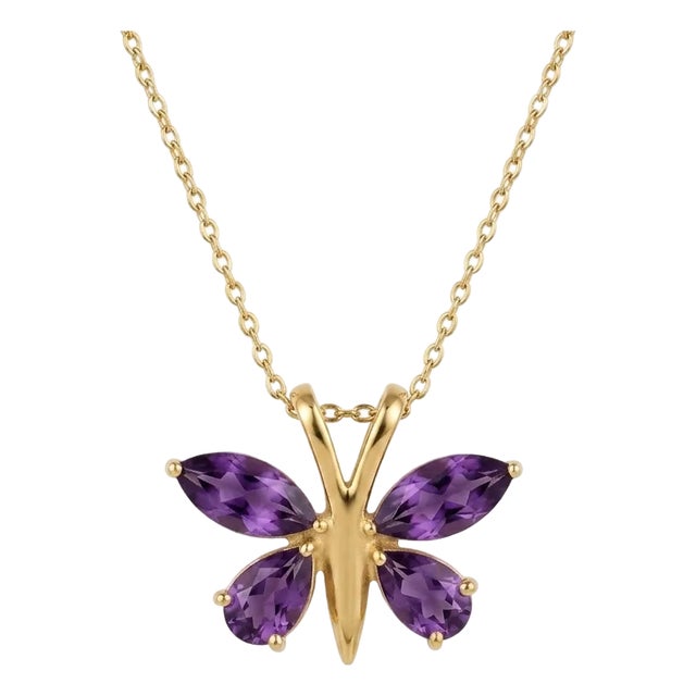 Amethyst Butterfly Gemstone Pendant - Dainty Animal Style Jewelry for Her For Sale