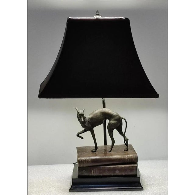 Vintage 1980s Bronze Whippet / Greyhound Dog Standing on Stacked Books Lamp For Sale - Image 4 of 12