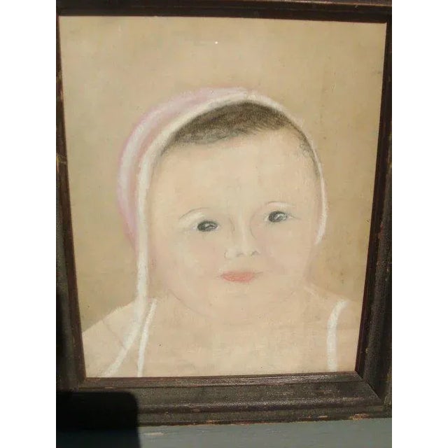 19th Century 19th Century American Folk Art Young Child Pastel Drawing For Sale - Image 5 of 7