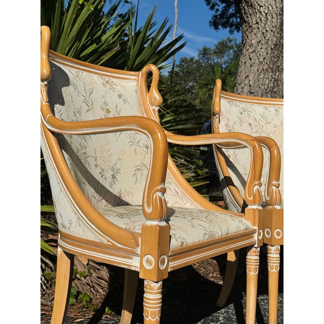 Cream 1960s Harris Marcus French Empire-Style Swan Carved Armchairs – Pair For Sale - Image 8 of 10