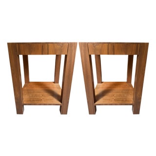 Custom Parsons Walnut Bedside Tables- A Pair For Sale
