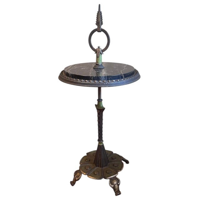 Rembrandt Iron/ Marble Toped Side Table With Original Old Green and Gold Paints, C1920 For Sale - Image 4 of 8