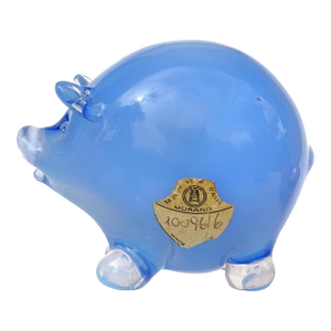 Murano Seguso Vetri d'Arte Vintge Opal Sky Blue Italian Art Glass Pig Figurine Sculpture With Origial Label