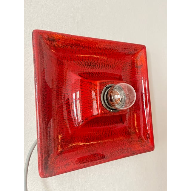 Red Vintage Fat Lava Square Red Ceramic Wall Lamp by Hustadt Leuchten, Germany, 1970s For Sale - Image 8 of 11