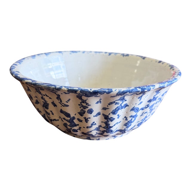Antique American Blue & White Spongeware Bowl, Circa 1890–1900 For Sale