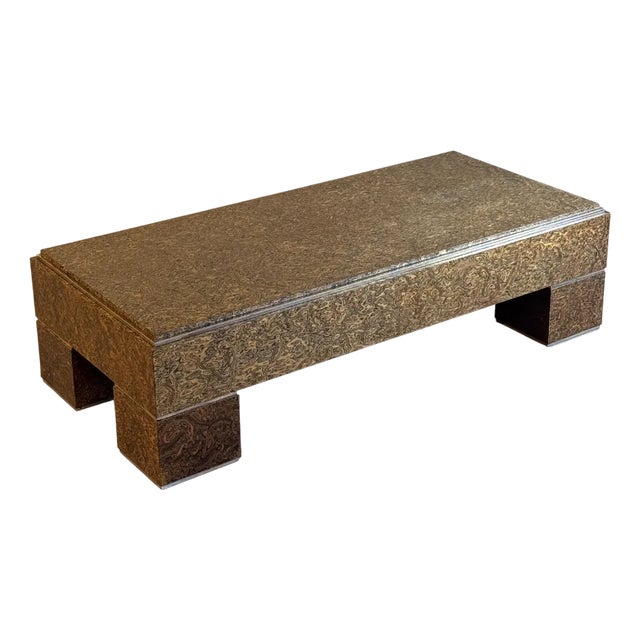 Mid-Century Italian Brass and Veneer Coffee Table, 1970s For Sale