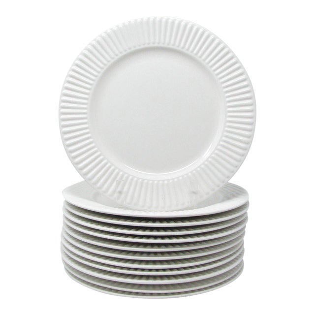 Vintage Dansk Rondure White Fluted Stoneware Dinner Plates Set of 12