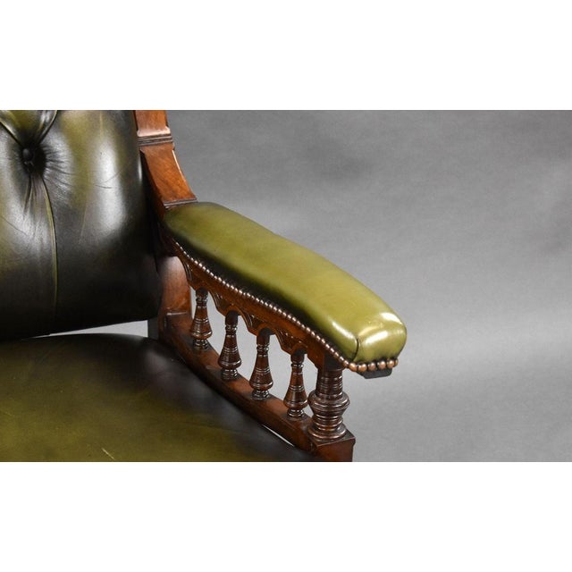 Victorian Armchair in Mahogany and Leather, 1880 For Sale - Image 9 of 14