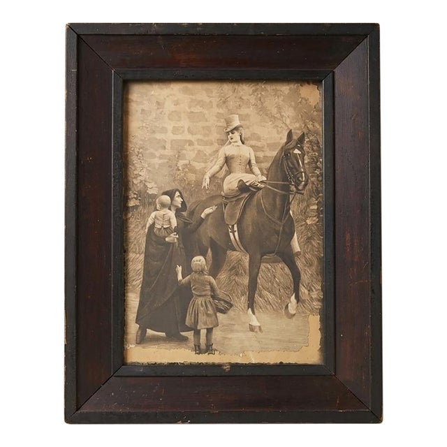 Antique Georges Van Den Bos Equestrian Print “Charity” in Ebonized Wood Frame For Sale