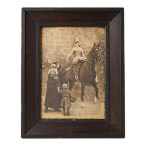 Antique Georges Van Den Bos Equestrian Print “Charity” in Ebonized Wood Frame