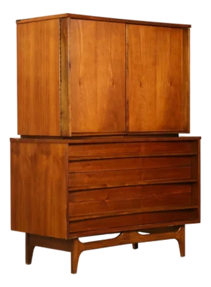 Young Manufacturing Concave Vintage Mid Century Modern Highboy Dresser C. 1960s, Attrbuted