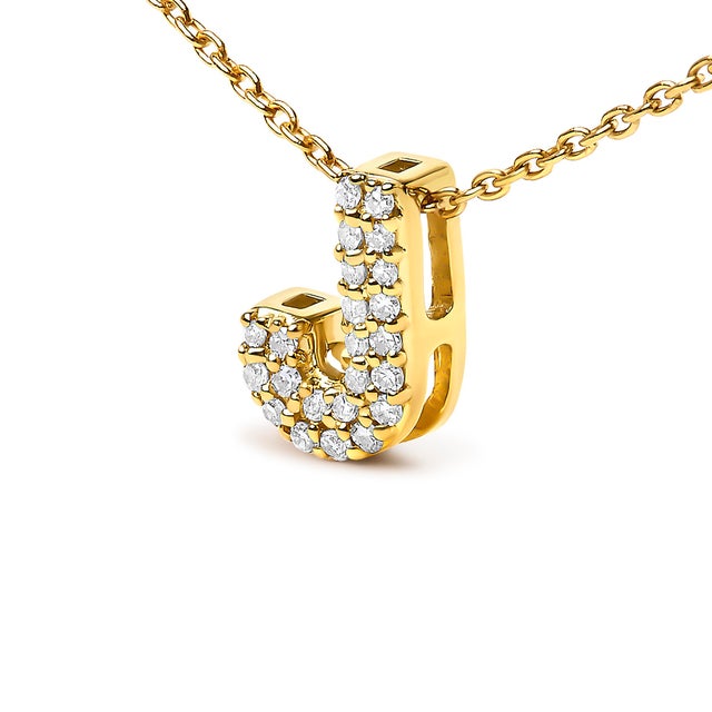 Contemporary 10K Yellow Gold Diamond Accent "J" Initial Bubble Pendant Necklace For Sale - Image 3 of 5