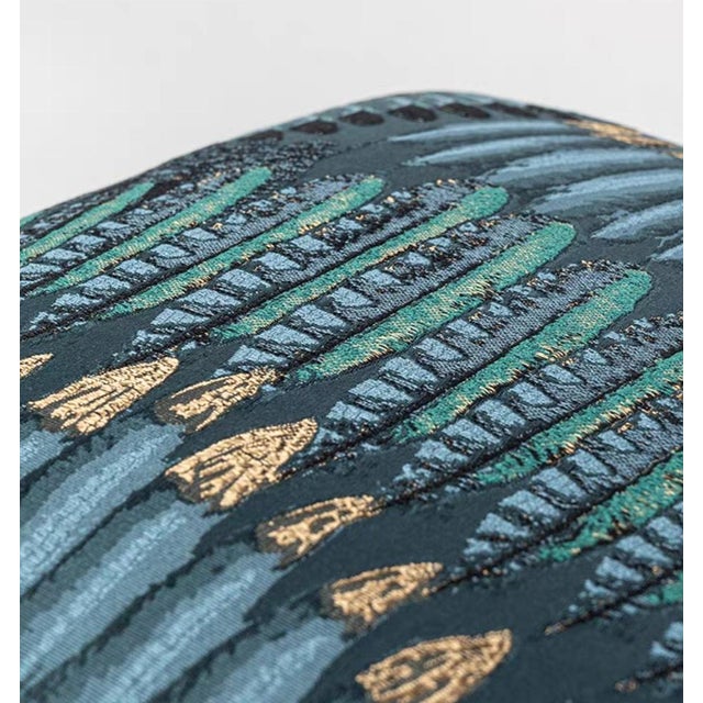 Blue-Based Feather Embroidery | 19-Inch Square Throw Pillow For Sale In Des Moines, IA - Image 6 of 6