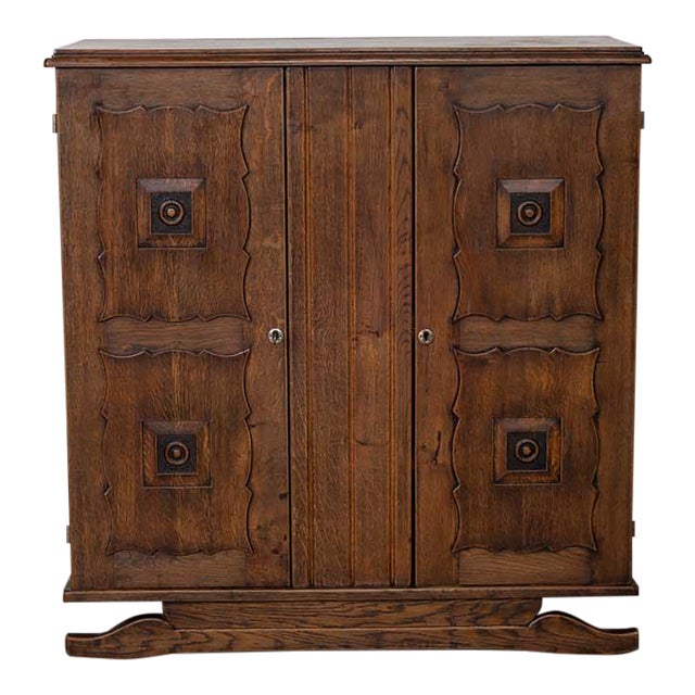 1940s French Carved Wood Cabinet For Sale