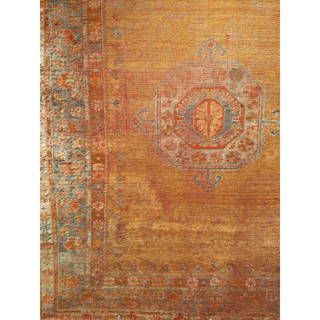 19th Century Antique Turkish Oushak Area Rug, 1880s, Pale Yellow & Blue, 5' x 5' For Sale - Image 9 of 14