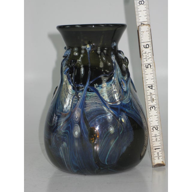 1940s Art Glass Vase Blue Hand Made & Mouth Blown Art Nouveau Style For Sale - Image 4 of 16