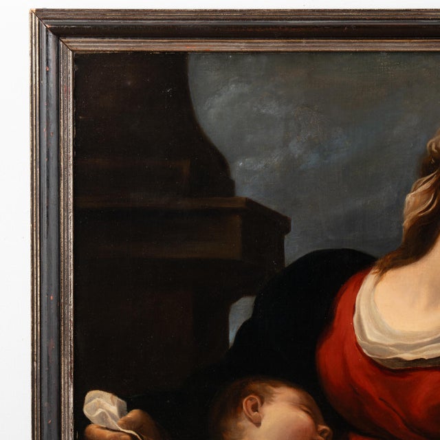 Italian 19th Century Original Oil on Canvas Painting of Madonna and Child With Infant John the Baptist After Guercino For Sale - Image 3 of 11