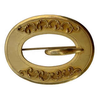 Late 19th Century Victorian Gold Gilded Buckle Brooch For Sale