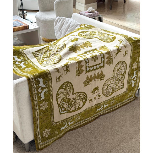 Vintage French Reversible Alpine Jacquard Tapestry Blanket - Chalet & Deer For Sale - Image 4 of 13