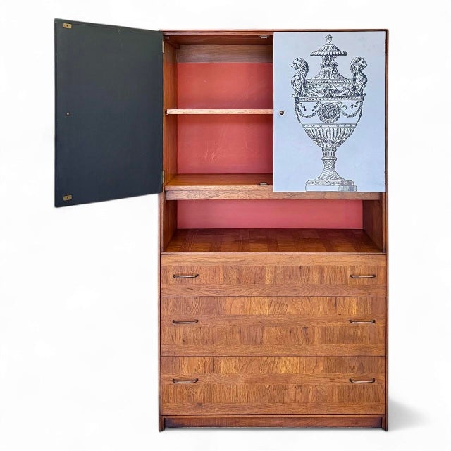 Lane Furniture Vintage Fornasetti Style Walnut Cabinet by Milo Baughman for Lane For Sale - Image 4 of 12