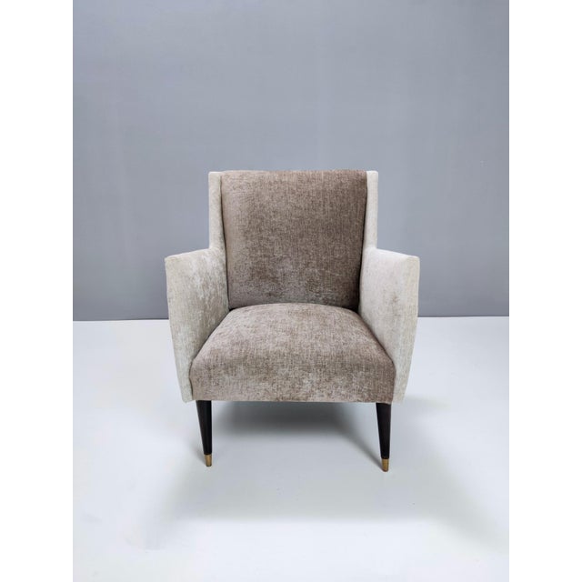 Metal Set of Pearl Grey and Taupe Velvet Armchairs attributed to Carlo De Carli For Sale - Image 7 of 13