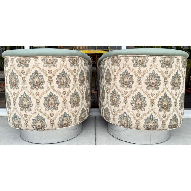 1970s Milo Baughman Swivel Chairs on Chrome Platform Bases From 70's/a Pair For Sale - Image 5 of 11