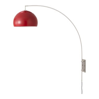 Morelli 1960s Half Dome Wall Sconce by Nova of California - Modern Arc Wall Lamp, Crimson Red Steel Shade, Satin Nickel, Dimmable For Sale